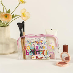Butterfly Letter Pattern Makeup Bag PVC Waterproof Roomy Zipper Makeup Pouch
