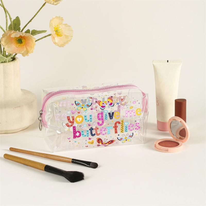 Butterfly Letter Pattern Makeup Bag PVC Waterproof Roomy Zipper Makeup Pouch