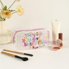 Butterfly Letter Pattern Makeup Bag PVC Waterproof Roomy Zipper Makeup Pouch
