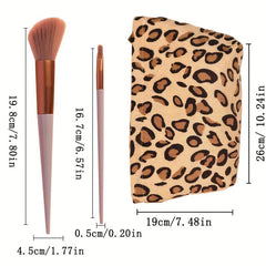 Leopard Print Makeup Bag Small Cosmetic Bag With 13pcs Makeup Brushes Set