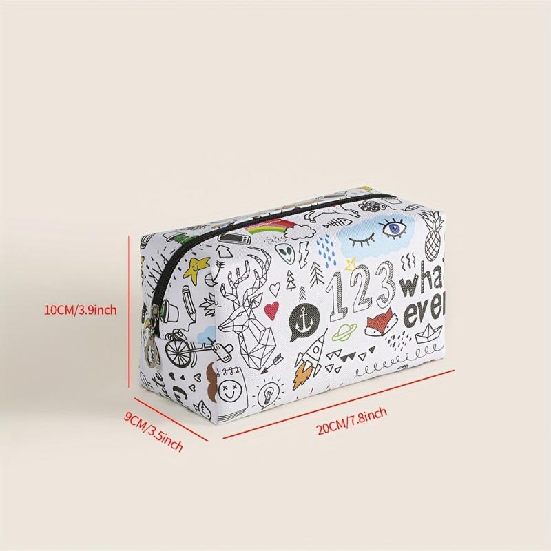 Graffiti Style Square PU Makeup Bag Zipper Creative Roomy Makeup Pouch