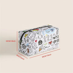 Graffiti Style Square PU Makeup Bag Zipper Creative Roomy Makeup Pouch