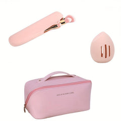 3pcs Makeup Bag Kit Waterproof Travel Cosmetic Sponge Holder & Brush Organizer