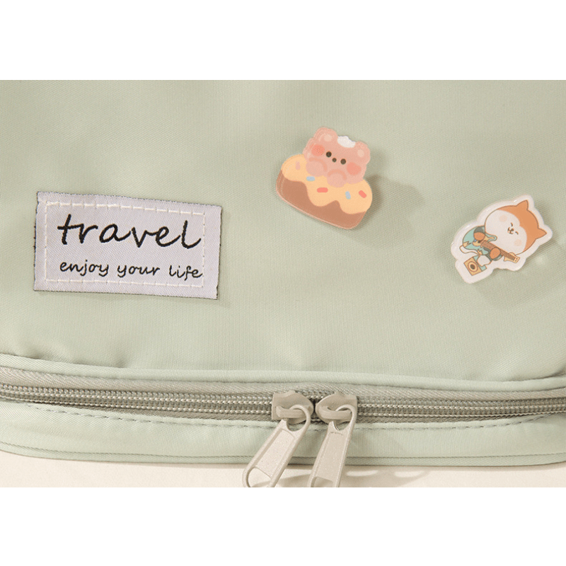 Double Layer Cosmetic Bag Portable Makeup Bag with Brush Organizer Green