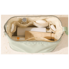 Double Layer Cosmetic Bag Portable Makeup Bag with Brush Organizer Green