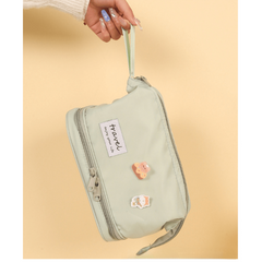 Double Layer Cosmetic Bag Portable Makeup Bag with Brush Organizer Green