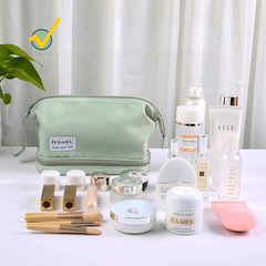 Double Layer Cosmetic Bag Portable Makeup Bag with Brush Organizer Green