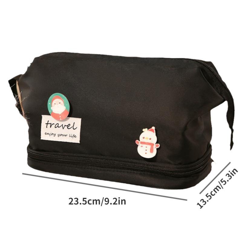Double Layer Cosmetic Bag Portable Makeup Bag with Brush Organizer Green