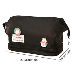 Double Layer Cosmetic Bag Portable Makeup Bag with Brush Organizer Green