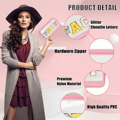 Chenille Letter Clear Makeup Bags Face Pouch Preppy Patch Cosmetic Bag