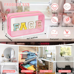 Chenille Letter Clear Makeup Bags Face Pouch Preppy Patch Cosmetic Bag
