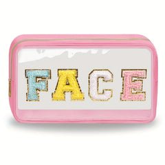 Chenille Letter Clear Makeup Bags Face Pouch Preppy Patch Cosmetic Bag