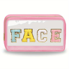 Chenille Letter Clear Makeup Bags Face Pouch Preppy Patch Cosmetic Bag