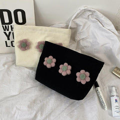 3D Flower Decor Makeup Bag Zipper Pouch Roomy Cosmetic Travel Toiletry Pouch
