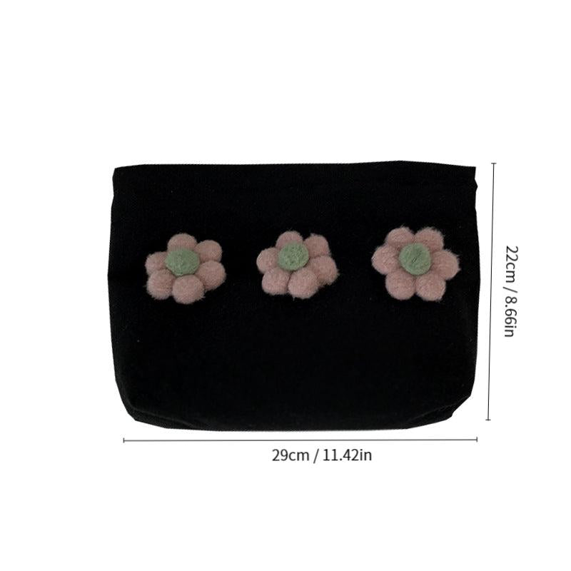 3D Flower Decor Makeup Bag Zipper Pouch Roomy Cosmetic Travel Toiletry Pouch
