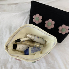 3D Flower Decor Makeup Bag Zipper Pouch Roomy Cosmetic Travel Toiletry Pouch