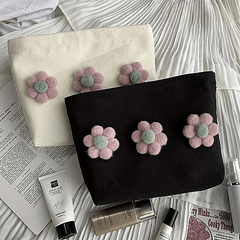 3D Flower Decor Makeup Bag Zipper Pouch Roomy Cosmetic Travel Toiletry Pouch