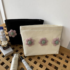 3D Flower Decor Makeup Bag Zipper Pouch Roomy Cosmetic Travel Toiletry Pouch
