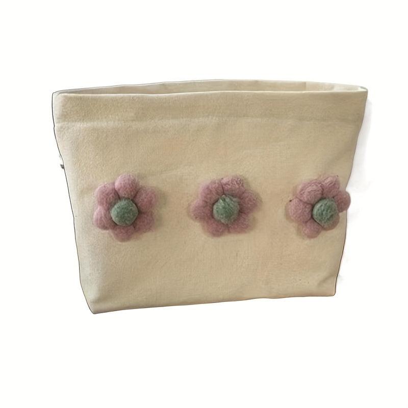 3D Flower Decor Makeup Bag Zipper Pouch Roomy Cosmetic Travel Toiletry Pouch
