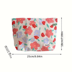 Women Floral Makeup Pouch Cosmetic Bag Organizer Large Capacity Retro Clutch