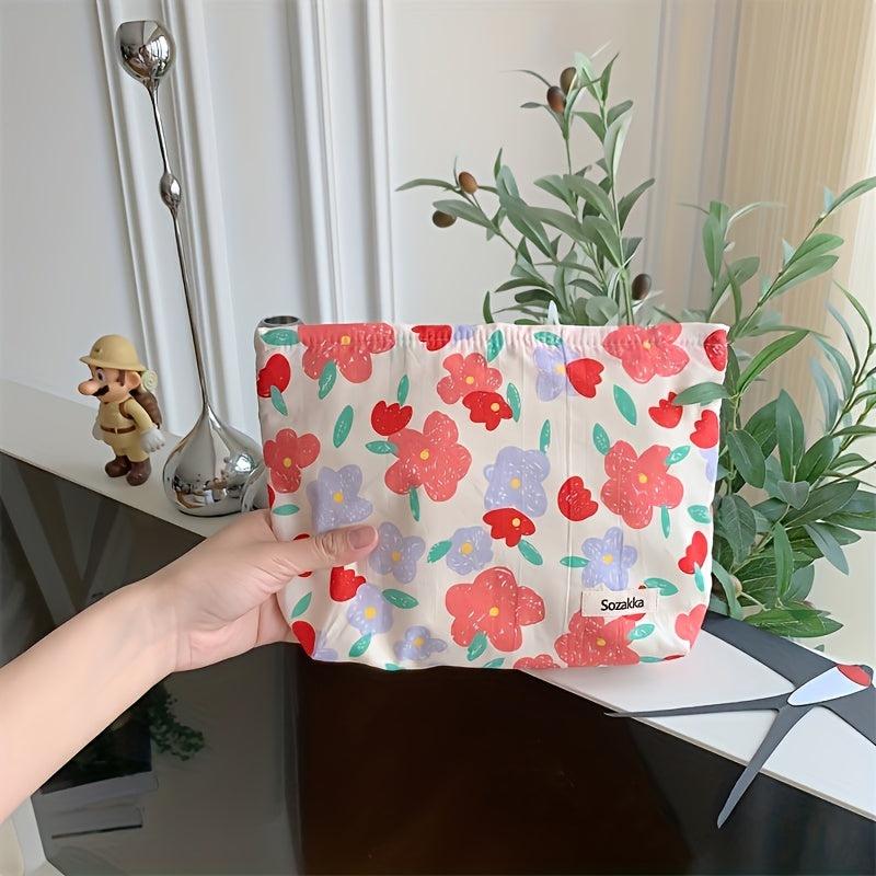 Women Floral Makeup Pouch Cosmetic Bag Organizer Large Capacity Retro Clutch