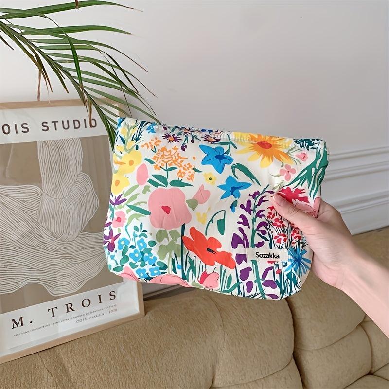 Women Floral Makeup Pouch Cosmetic Bag Organizer Large Capacity Retro Clutch