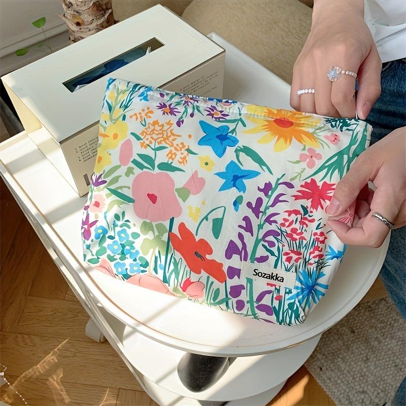 Women Floral Makeup Pouch Cosmetic Bag Organizer Large Capacity Retro Clutch