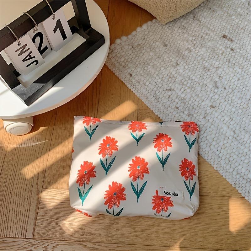 Women Floral Makeup Pouch Cosmetic Bag Organizer Large Capacity Retro Clutch