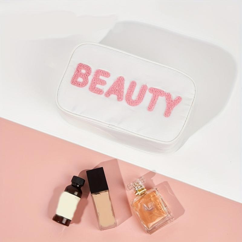 Chenille Letter Patch Makeup Bag Travel Toiletry Pouch