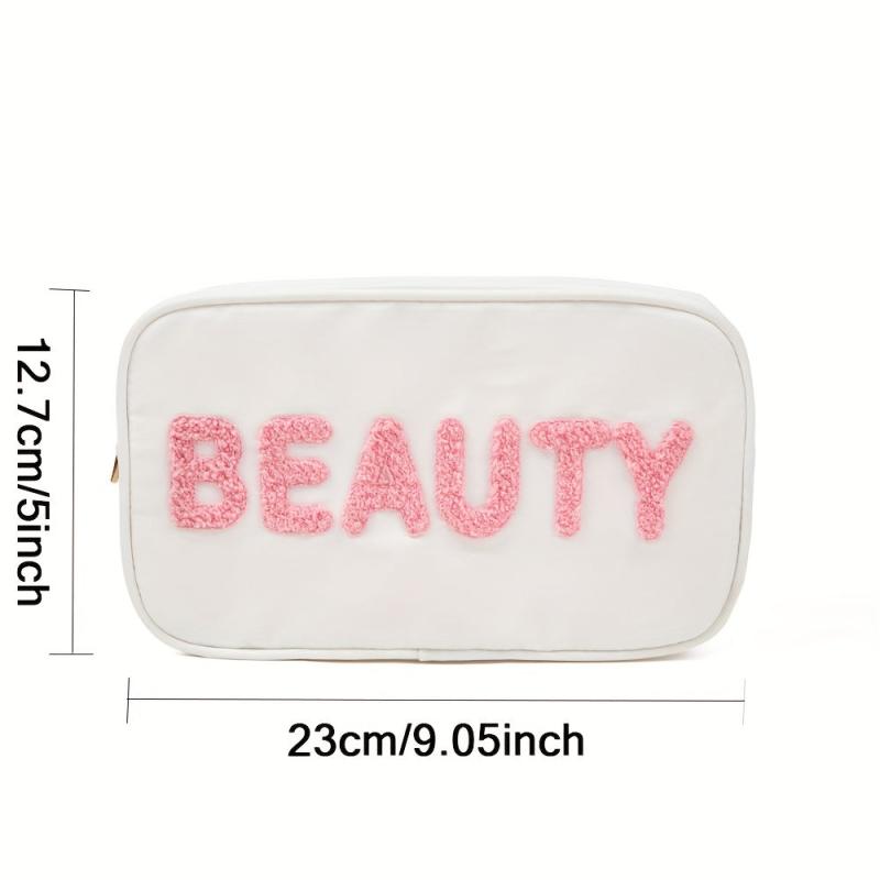 Chenille Letter Patch Makeup Bag Travel Toiletry Pouch