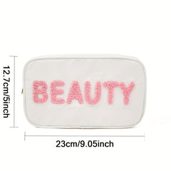 Chenille Letter Patch Makeup Bag Travel Toiletry Pouch