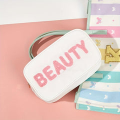 Chenille Letter Patch Makeup Bag Travel Toiletry Pouch
