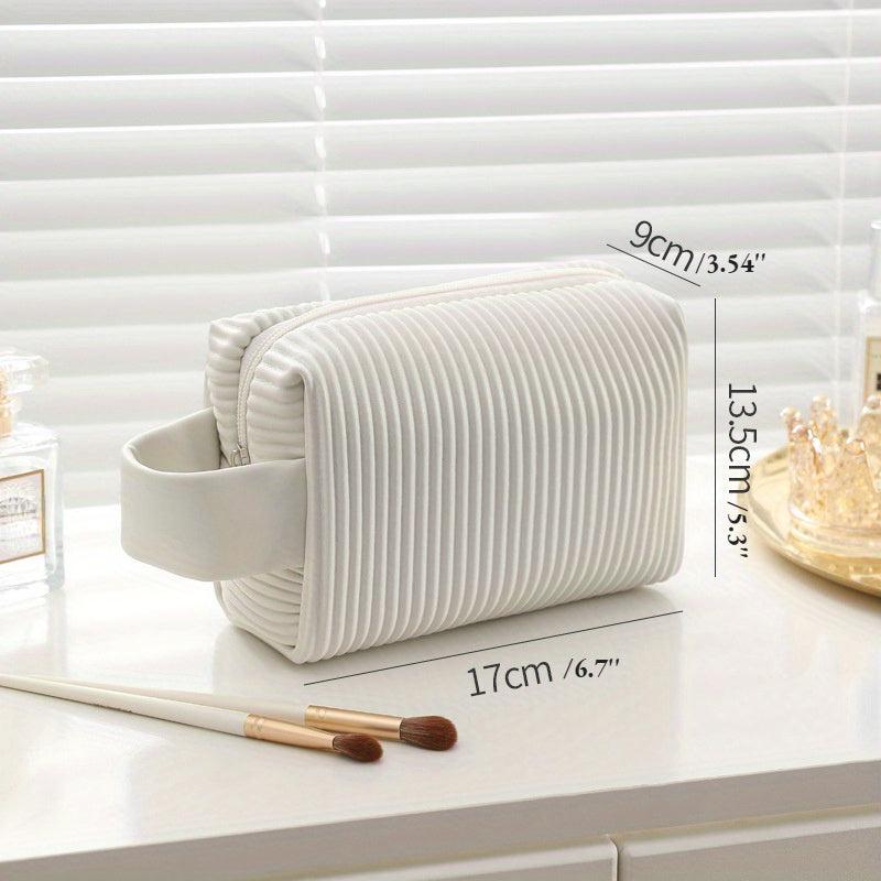Striped Makeup Bag Portable Travel Toiletry Waterproof Pouch Handle Gift