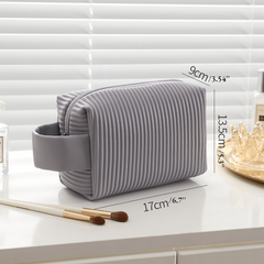Striped Makeup Bag Portable Travel Toiletry Waterproof Pouch Handle Gift