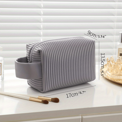 Striped Makeup Bag Portable Travel Toiletry Waterproof Pouch Handle Gift
