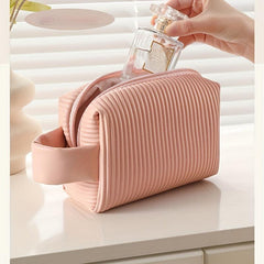 Striped Makeup Bag Portable Travel Toiletry Waterproof Pouch Handle Gift