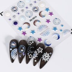 3D Embossed Moon Star Nail Art Stickers Decals Self Adhesive Pegatinas Uu00f1as