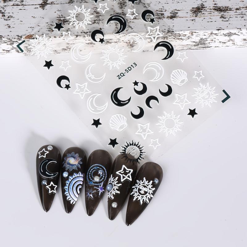 3D Embossed Moon Star Nail Art Stickers Decals Self Adhesive Pegatinas Uu00f1as
