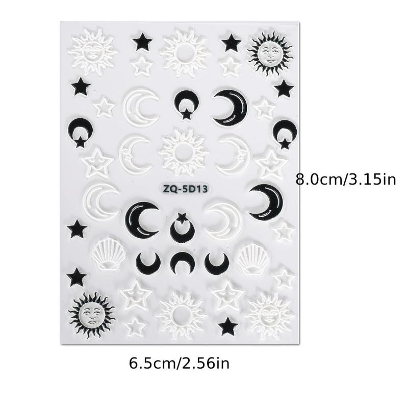 3D Embossed Moon Star Nail Art Stickers Decals Self Adhesive Pegatinas Uu00f1as