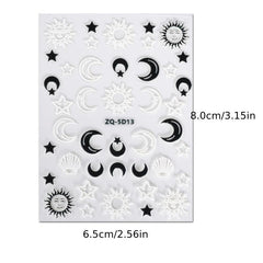 3D Embossed Moon Star Nail Art Stickers Decals Self Adhesive Pegatinas Uu00f1as