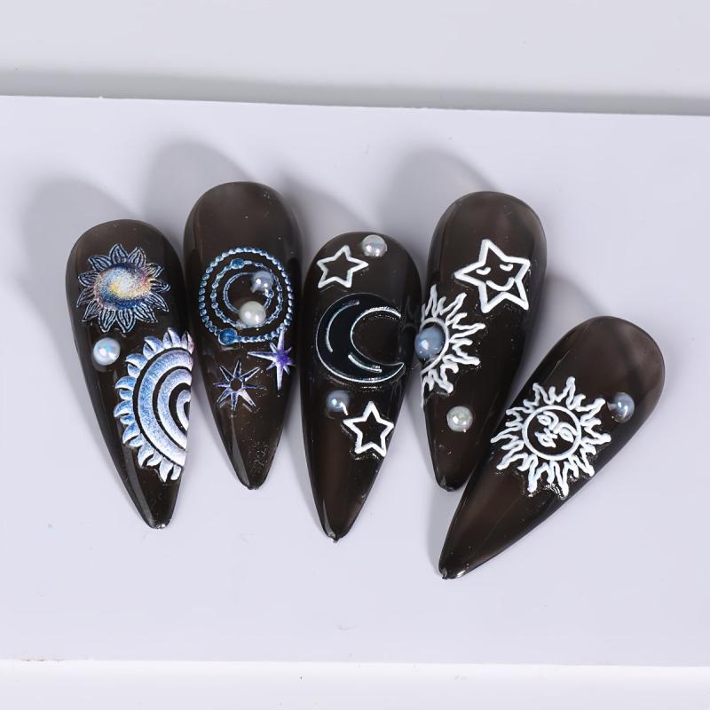 3D Embossed Moon Star Nail Art Stickers Decals Self Adhesive Pegatinas Uu00f1as