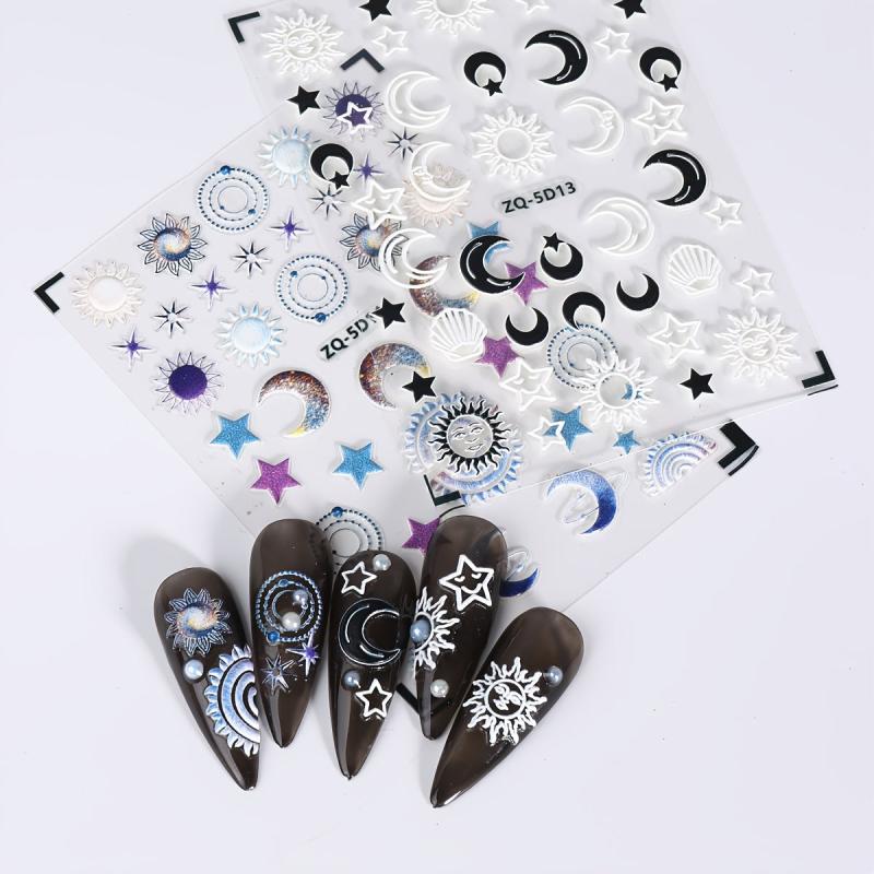 3D Embossed Moon Star Nail Art Stickers Decals Self Adhesive Pegatinas Uu00f1as