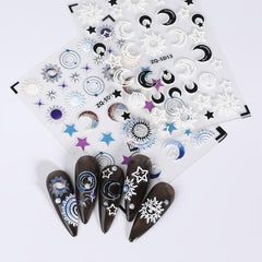3D Embossed Moon Star Nail Art Stickers Decals Self Adhesive Pegatinas Uu00f1as