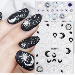 3D Embossed Moon Star Nail Art Stickers Decals Self Adhesive Pegatinas Uu00f1as