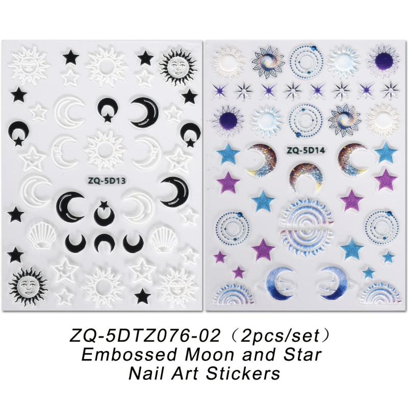 3D Embossed Moon Star Nail Art Stickers Decals Self Adhesive Pegatinas Uu00f1as