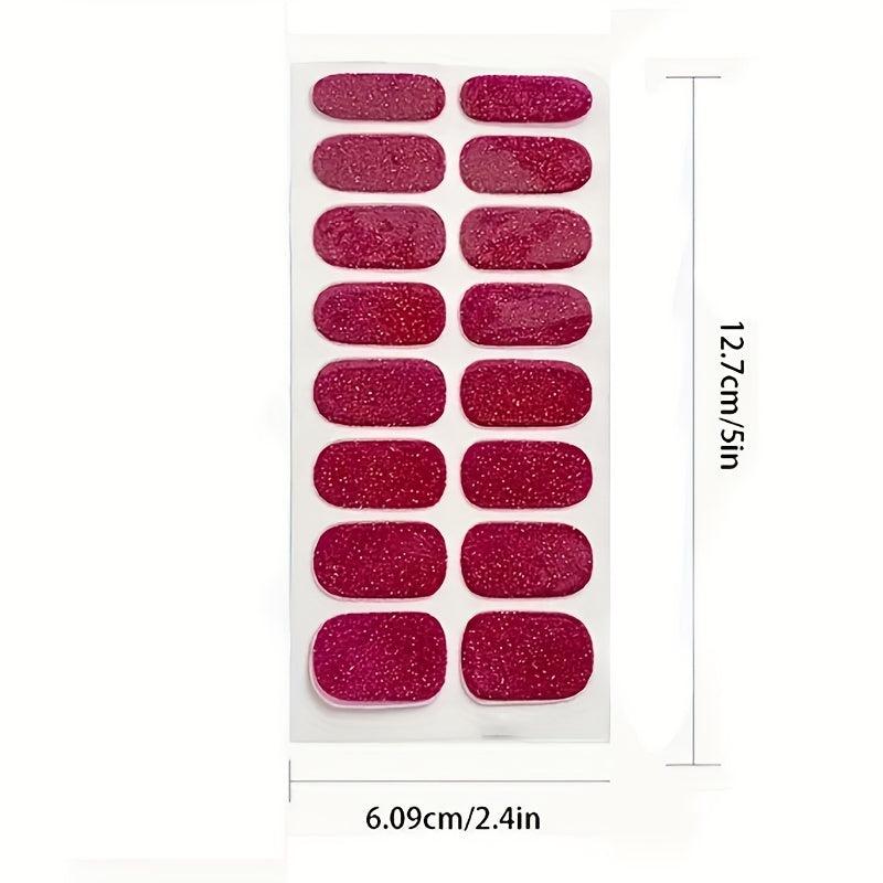 16 Pcs Sparkly Solid Full Cover Nail Art Stickers Glitter Nail Strips Decal