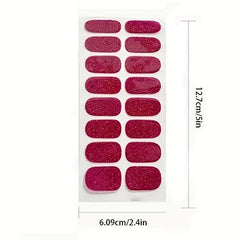16 Pcs Sparkly Solid Full Cover Nail Art Stickers Glitter Nail Strips Decal