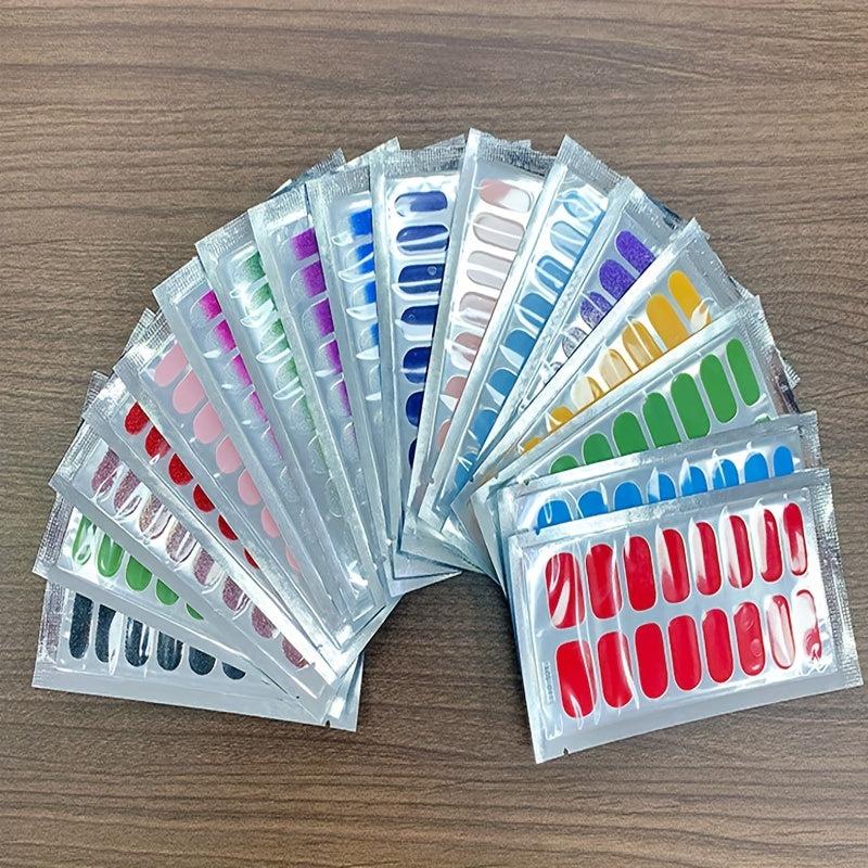 16 Pcs Sparkly Solid Full Cover Nail Art Stickers Glitter Nail Strips Decal