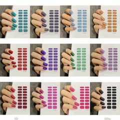 16 Pcs Sparkly Solid Full Cover Nail Art Stickers Glitter Nail Strips Decal