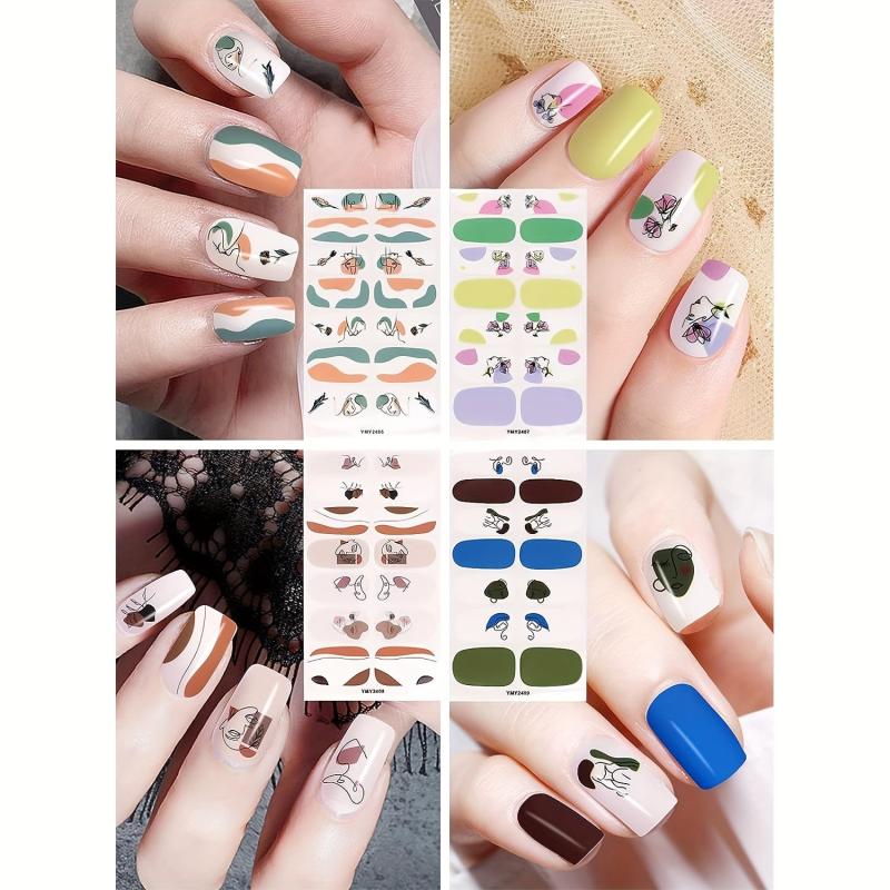 Full Wrap Graffiti Nail Polish Stickers Geometric Nail Strips Self Adhesive
